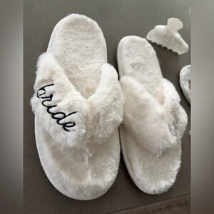 White Fuzzy Bride Slippers
